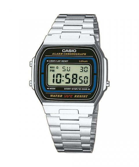 The classic Casio A164. My father wore his on a slim black leather strap with gold buckle (source: Casio Europe).