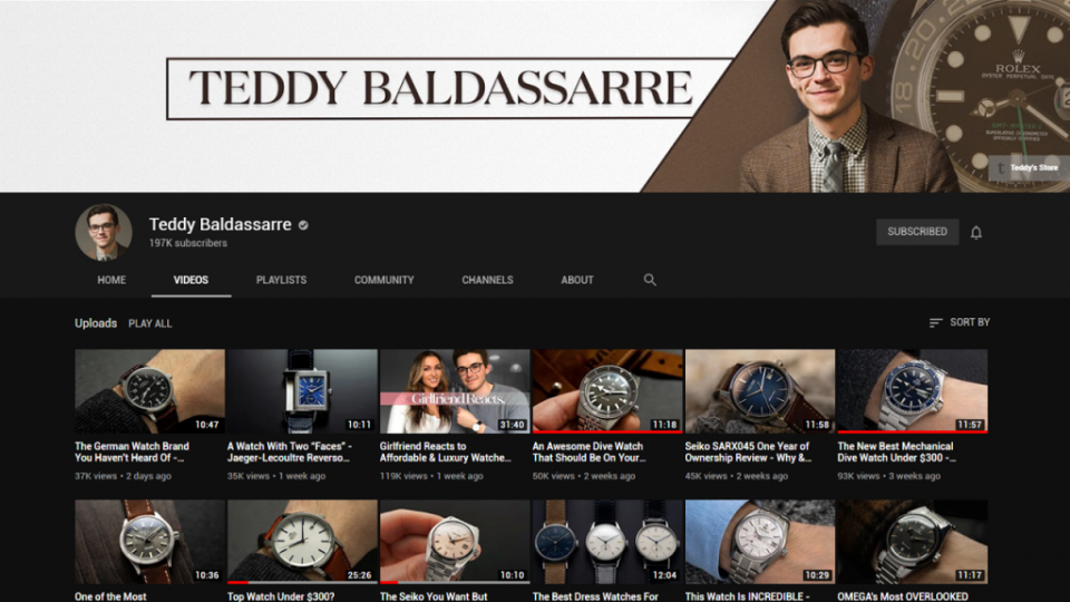 Teddy Baldassarre is one of the influencers leading the way for watch brands to bring their marketing up to date (source: YouTube).